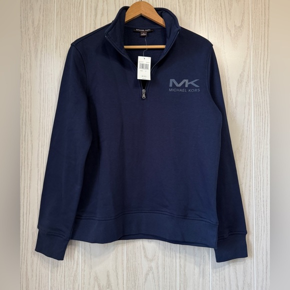 MICHAEL KORS Navy Blue 1/4 Zip Designer MK LOGO Sweater MEN'S Size Small NWT - Picture 1 of 4